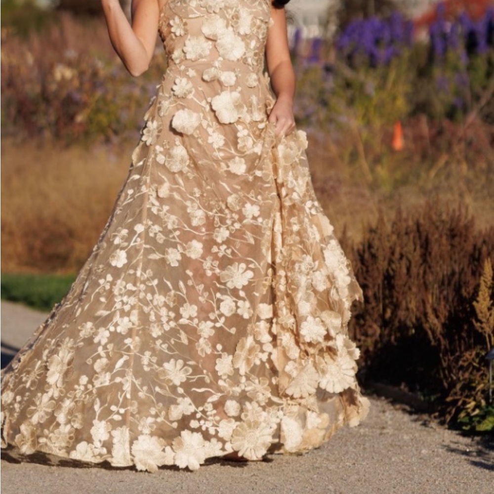 Bronx and Banco Floral Lace Wedding Dress in Cream